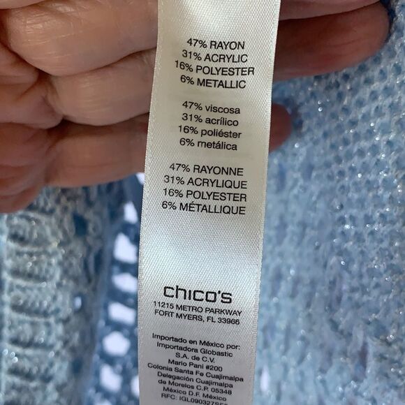 Chico’s Size 1 V-neck sweater in baby blue color - Picture 4 of 6